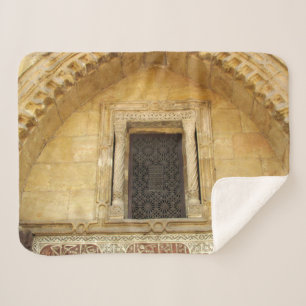 Wooden brown carved window on Coptic church in Sherpa Blanket