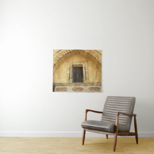 Wooden brown carved window on Coptic church in Tapestry