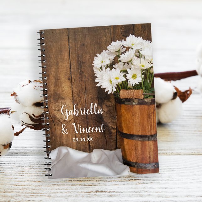 Wooden Bucket and White Daisies Country Wedding Notebook (Creator Uploaded)