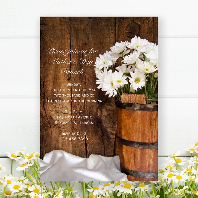 Wooden Bucket Daisies Country Mother's Day Brunch Invitation (Creator Uploaded)