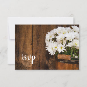 Wooden Bucket of Daisies Country Wedding RSVP Card