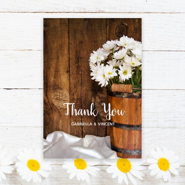 Wooden Bucket White Daisies Barn Wedding Thank You (Creator Uploaded)