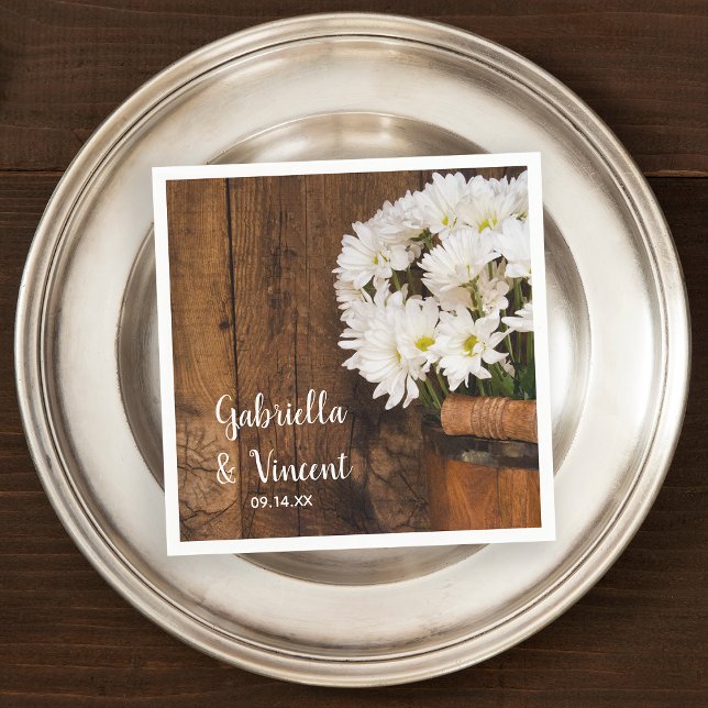 Wooden Bucket White Daisies Country Barn Wedding Napkin (Creator Uploaded)