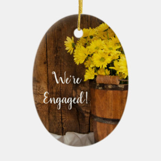 Wooden Bucket Yellow Daisies Country Engagement Ceramic Tree Decoration