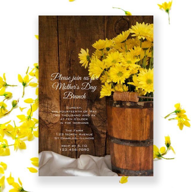 Wooden Bucket Yellow Daisies Mother's Day Brunch Invitation (Creator Uploaded)