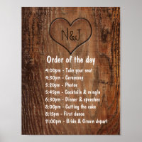 Wooden Burn Heart Rustic Wedding Order of The Day