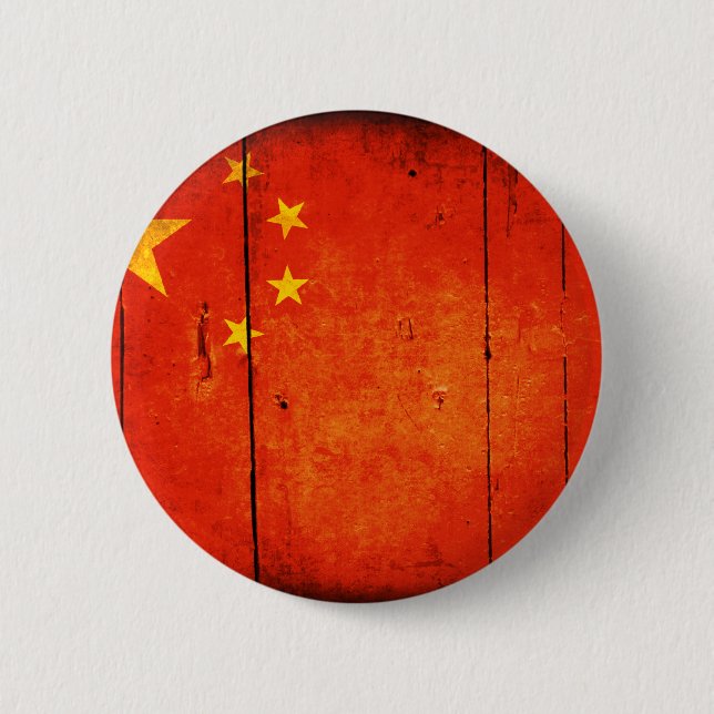Wooden Chinese Flag 6 Cm Round Badge (Front)