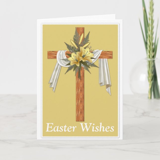 Wooden Christian Cross Easter Holiday Card (Front)