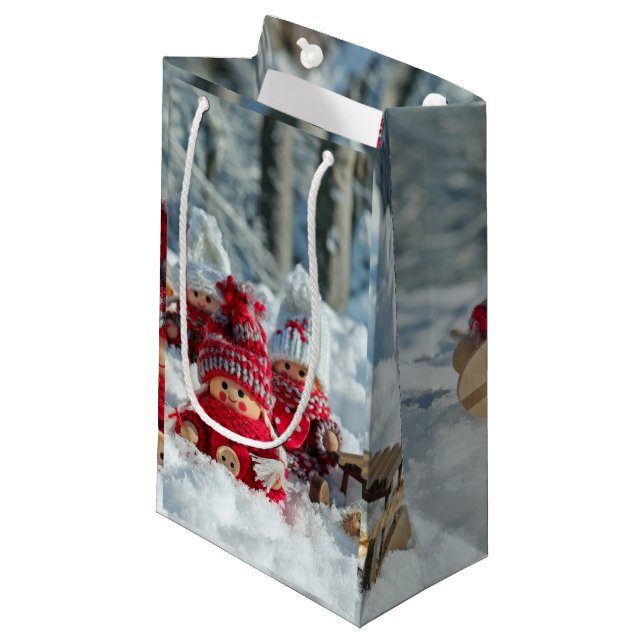 Wooden Christmas Figurines Small Gift Bag (Front Angled)