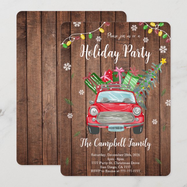 Wooden Christmas Party Invitation (Front/Back)