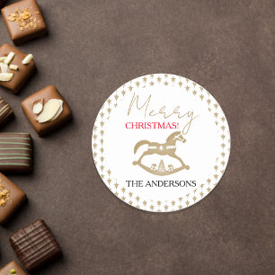 Wooden Christmas Rocking Horse Classic Round Sticker