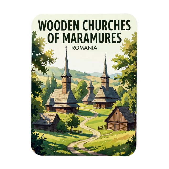 Wooden Churches of Maramures Romania Magnet (Vertical)