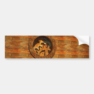 wooden clockwork bumper sticker