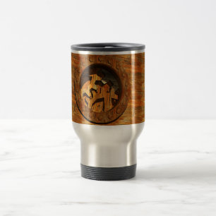 wooden clockwork travel mug