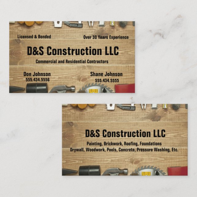 Wooden Construction Company Caution Business Card (Front/Back)
