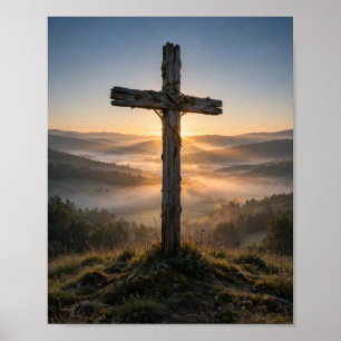 Wooden Cross at Dawn Poster