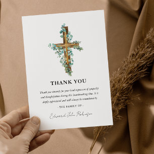Wooden Cross & Eucalyptus Greenery Sympathy Thank You Card