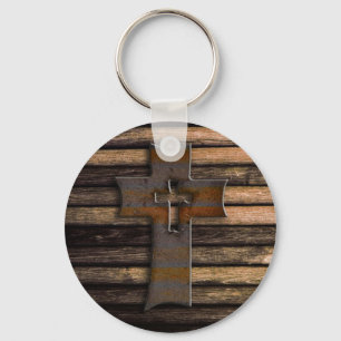 Wooden Cross Key Ring