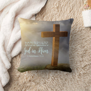 Wooden Cross Scripture Double Sided Cushion