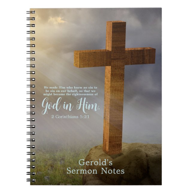Wooden Cross Scripture Personalised Notebook (Front)
