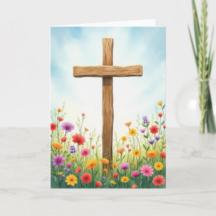 Wooden Cross Wildflower Meadow Card