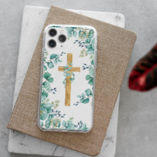Wooden Cross with Eucalyptus iPhone case