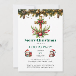 Wooden Cross with Red Bow Christmas Invitation