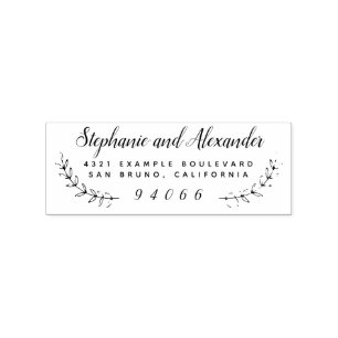 Wooden Custom Wedding Wreath Named Return Address Rubber Stamp