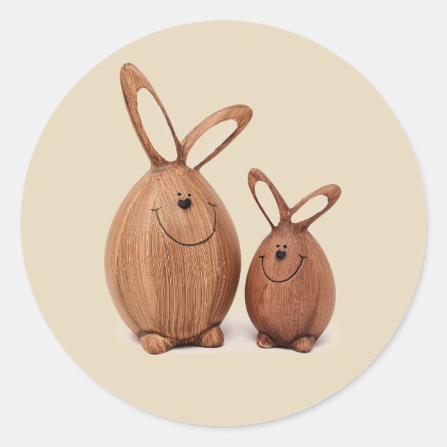 Wooden cute Easter rabbit Classic Round Sticker (Front)