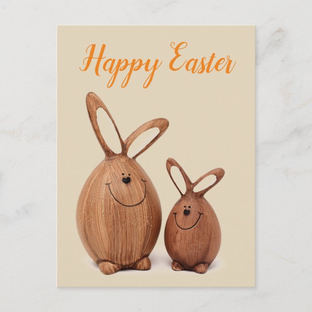 Wooden cute Easter rabbit Holiday Postcard (Front)