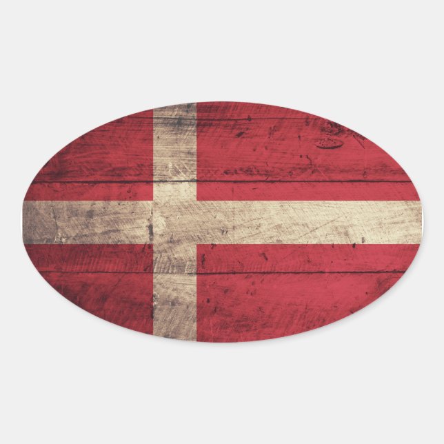 Wooden Denmark Flag Oval Sticker (Front)