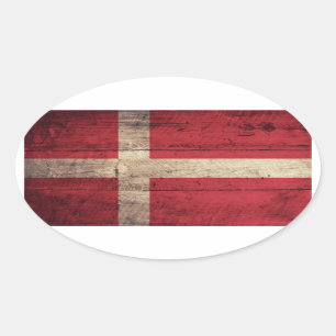 Wooden Denmark Flag Oval Sticker