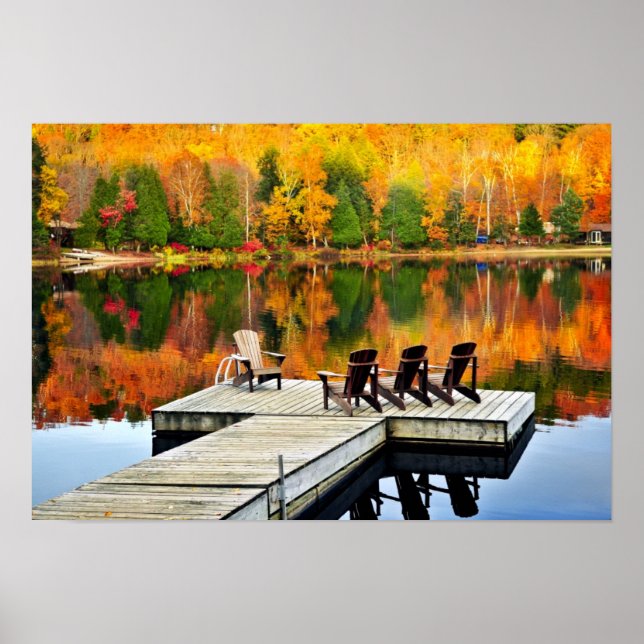 Wooden Dock On Autumn Lake Poster (Front)
