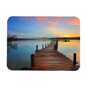 Wooden Dock Seascape in Colourful Sunset Magnet