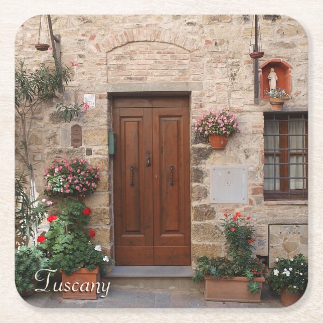 Wooden Door Tuscany Italy Personalised Square Paper Coaster (Front)