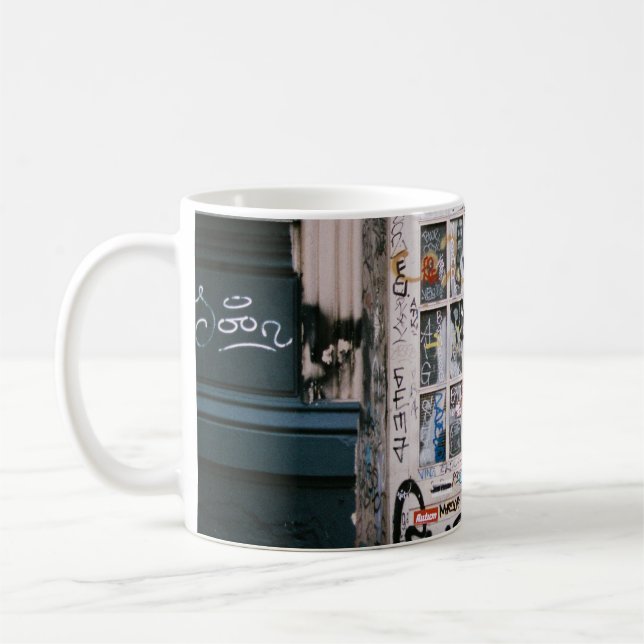 WOODEN DOOR WITH HANDWRITINGS COFFEE MUG (Left)