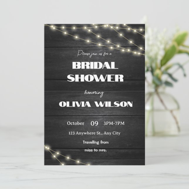 Wooden Elegance: Rustic Wedding with Tree Lights Invitation (Standing Front)
