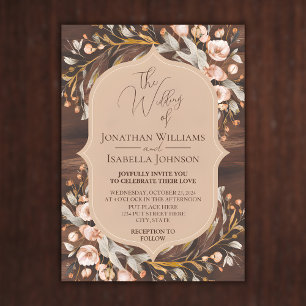 Wooden Elegant Calligraphy Rustic Wedding Invitation