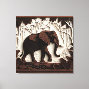 Wooden elephant art canvas print