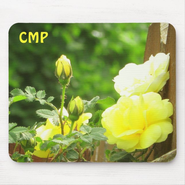 Wooden Fence and Yellow Rose your Initials Mouse Pad (Front)
