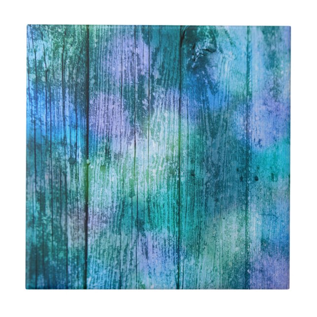 Wooden Fence Graffiti Purple Blue Green Turquoise Tile (Front)