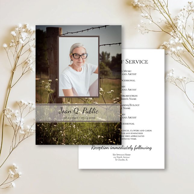 Wooden Fence Wildflowers Funeral Service Memorial Programme (Creator Uploaded)
