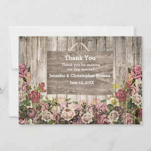 Wooden Fence with Painted Roses & Custom Photo Thank You Card