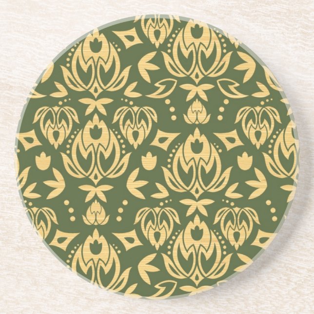 Wooden floral damask pattern background coaster (Front)