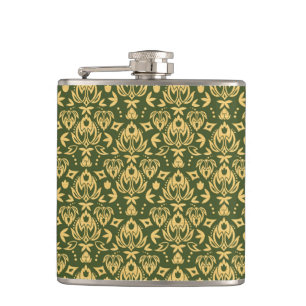 Wooden floral damask pattern background hip flask