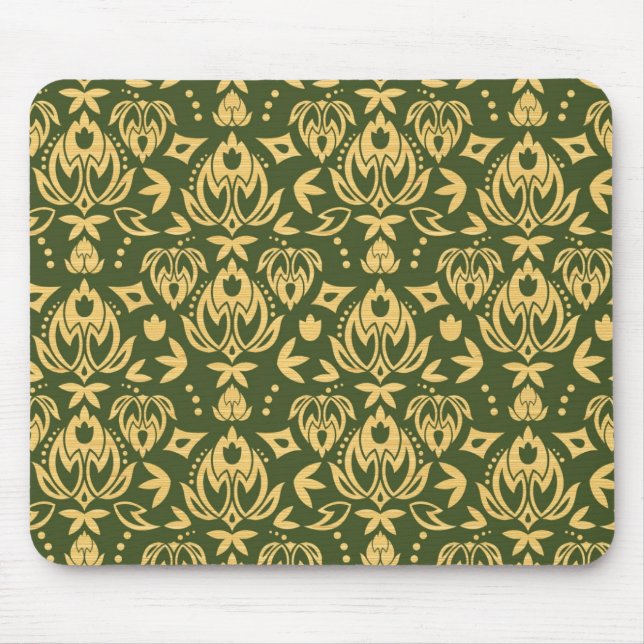 Wooden floral damask pattern background mouse pad (Front)