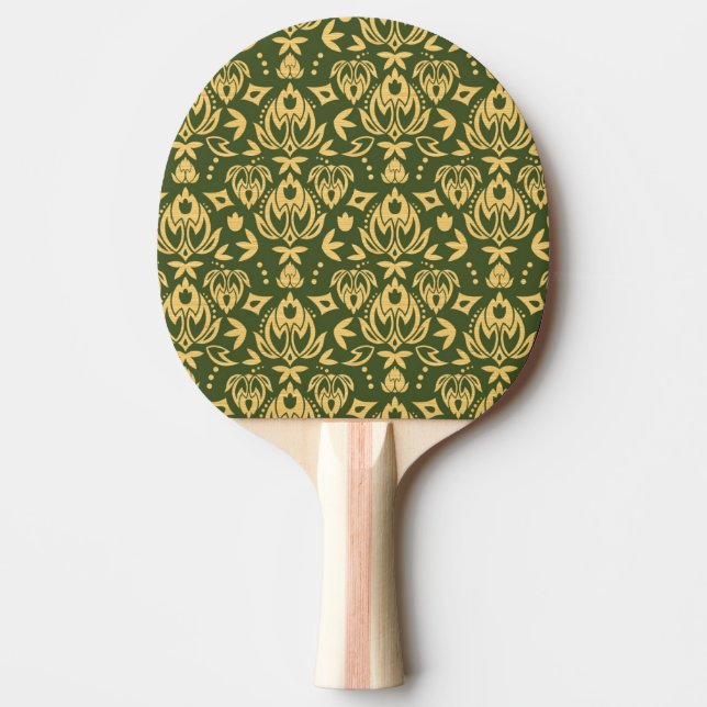 Wooden floral damask pattern background ping pong paddle (Front)