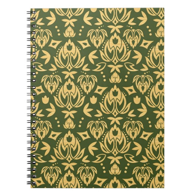 Wooden floral damask pattern background spiral notebook (Front)