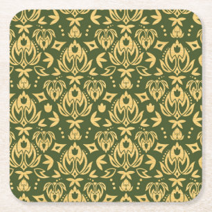 Wooden floral damask pattern background square paper coaster
