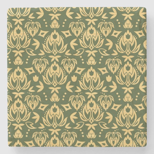 Wooden floral damask pattern background stone coaster (Front)